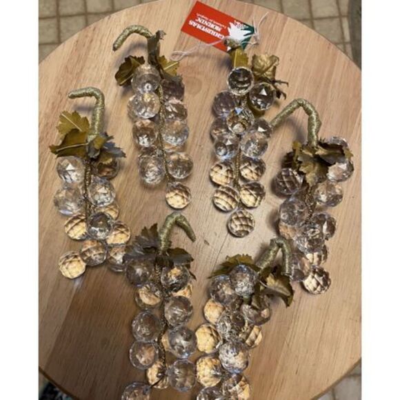 Vintage Hanfords CRYSTAL BUNCH OF GRAPES Lot Of 6 Christmas Tree Ornament - Picture 3 of 3